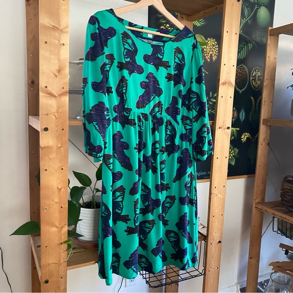 Boden Green Purple Blue Owl Bird Print Dress - Picture 4 of 15